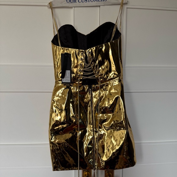 Bronx and Banco Gold Metallic Lace-Up Stallion Dress - S, NWT - Picture 6 of 8
